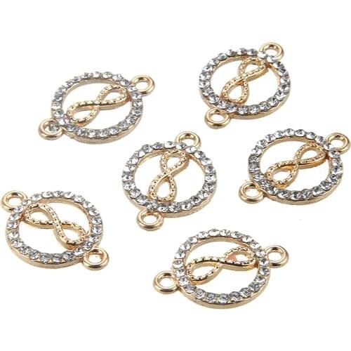 10Pcs Wing Moon Shapes Gold Rhinestones Crystal Infinity Symbol Connector Charms For DIY Fashion Necklace Bracelets Jewelry
