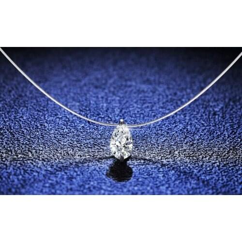 Creative Transparent Line 925 Silver Pendant Female Invisible Necklace Water Drop 1 Carat Moissanite Fine Jewelry
