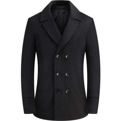 New Mens Business Casual Wool Blends Coat Lapel Double Breasted Male Jacket Black Gray Navy U14
