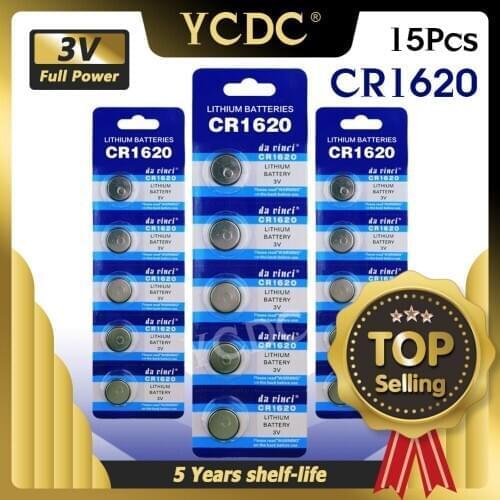 15Pcs 3V Lithium Button/Coin Cell Battery CR1620 1620 ECR1620 DL1620 280-208 1620 CR1620 ECR1620 DL1620 280-208 5009LC 3V Button
