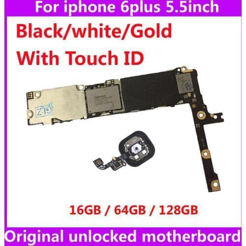 For iphone 6 Plus 6Plus Original IOS system motherboard with / without touch ID 16GB 64GB 128GB Clean unlocked iCloud mainboard