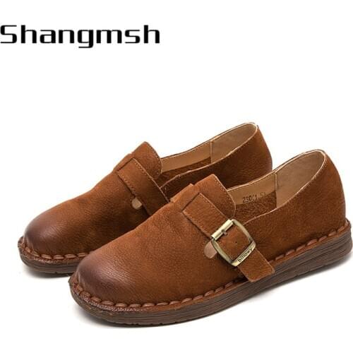 New Moccasins Women Flats 2020 spring Woman Loafers Genuine Leather Female Shoes Slip On Ballet Womens Shoe 98-6