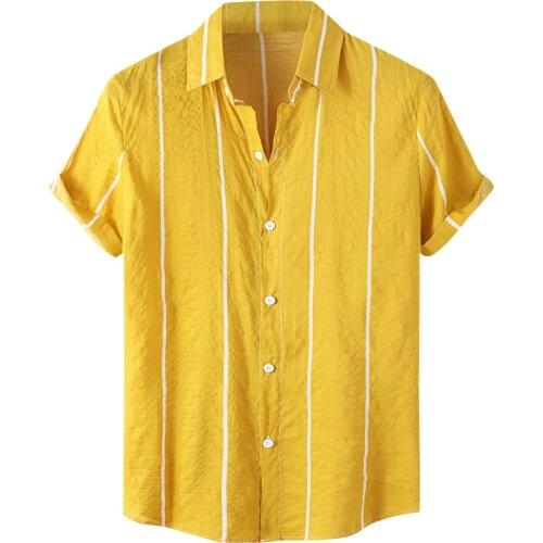 58# Men Shirt Blouse stripes Loose Short Sleeve 2021 Casual Buttons Cotton Linen Beach Shirt Men camisas para hombre Oversize