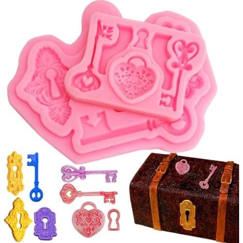 2Pcs Vintage Key Lock Cake Fondant Mold Kit Keyhole Silicone Mold for Cake Decor Sugarcraft Chocolate Epoxy Resin Craft