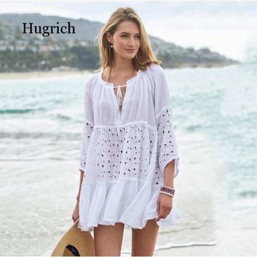 2021 New Lace Long Sleeve Beach Dress Loose Bikini Sunscreen Summer Womens Wear Blouse