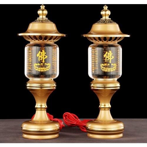 A Pair 2PCS Wholesale Buddhism supply HOME Shop temple altar Buddhist worship tool high grade crystal buddha Light 30cm tall