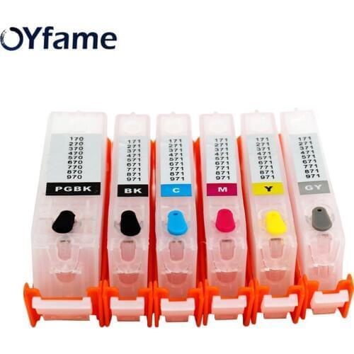 OYfame 6PCS PGI-470 CLI-471 Cartridge With ARC Chip Refillable Ink Cartridges For Canon MG7740 TS8040 TS9040 Printer