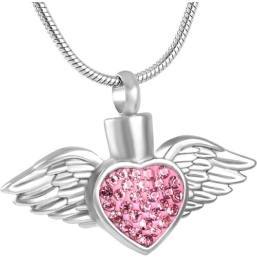 IJD8496 Stainless Steel Angel Wing Cremation Necklace Urns for Ashes Holder Memorial Keepsake Pendant