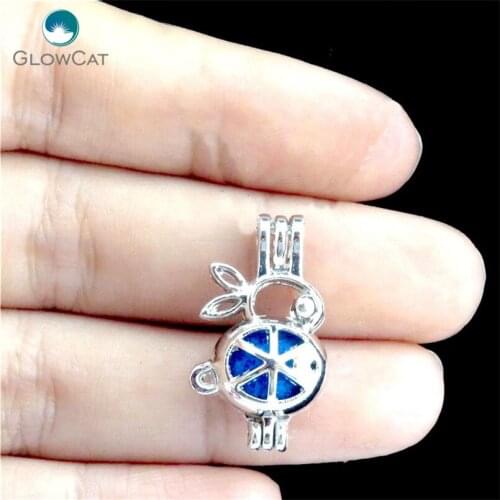 L71 5pcs/lot Bright Silver lovely Ears rabbit Pearl Beads Cage Pendant Locket Fairytale Party Essential Oil Diffuser