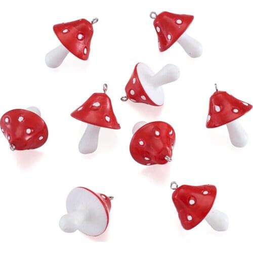 10pcs Resin Mushroom Pendants for Jewelry Making 34x22x22mm Hole: 2mm