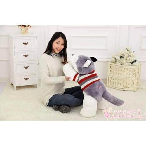 Stripes sweater prone husky large 65cm gray husky dog plush toy throw pillow ,birthday gift h905