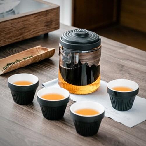 Portable One Pot Four Cup Outdoor Travel Tea Set Ceramic Teapot Tea Cup Kung Fu Tea Set Chinese Glass Tea Ceremony Fair Cup