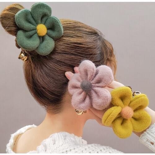 High Elastic Hair Band Plush Flower Hair Clip Hair Tie Ponytail Holder Lady Hair Scrunchies Girls Sweet Popular Hair Accessories