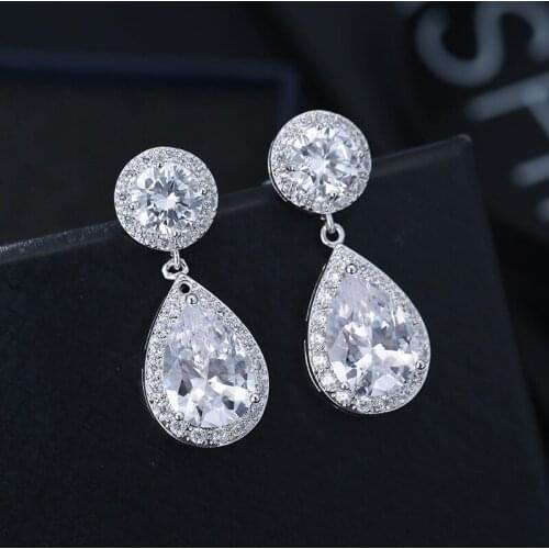 Luxury Jewelry Copper Inlaid Diamond Stud-earrings Drop-shaped Zircon Earring Round Earrings Decoration
