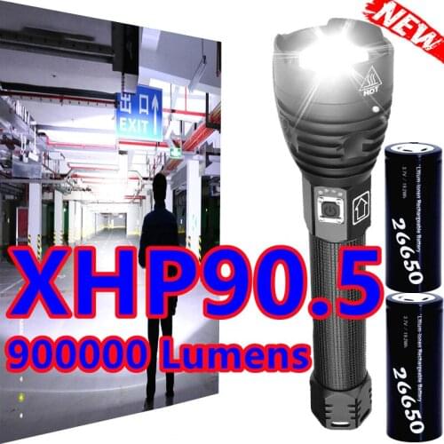 80000000LUMENS Brightest xhp90.5 most powerful led flashlight torch usb rechargeable tactical flashlight use 18650 26650 100W