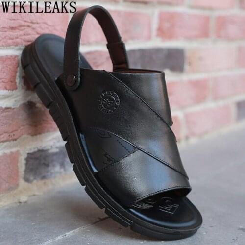 Brown Beach Sandals for Men Outdoor Designer Men Sandals Summer Men Shoes Leather Black Beach Shoes Man 2021 Zapatos De Hombre