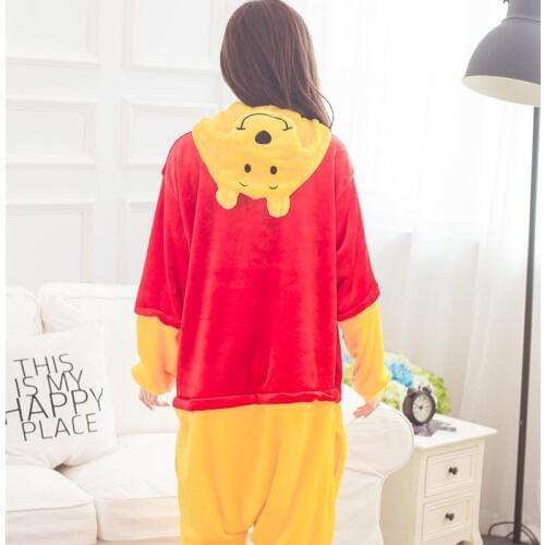 Family Halloween Cosplay Costume Animal Winnie Bear Pajamas Winter Warm Cartoon Sleepwear Matching Outfits Mother Kids Onesie