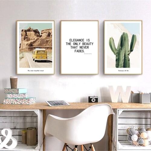 Nordic desert cactus car travel decoration picture wall canvas painting room wall art poster home decoration wall sticker
