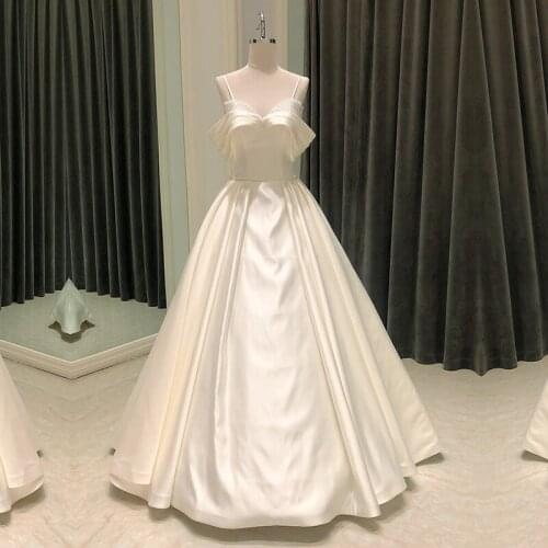 SL-8244 A line wedding dress satin 2021 off shoulder beads simple bridal wedding gowns for bride corset dresses