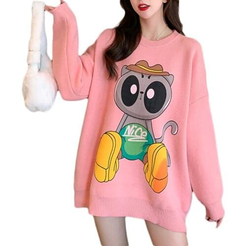 Knitted Harajuku Winter Clothes Women 2021 Oversized Sweaters Long Sleeve Top Gothic Fashion Japanese Kawaii Cartoon Streetwear