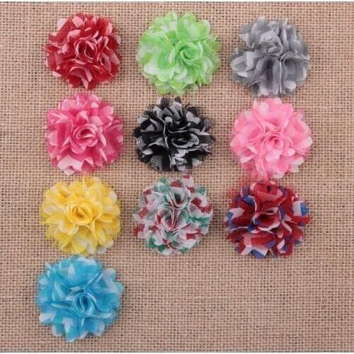 Yundfly 5PCS 2" Chic Artificial Satin Mesh Flowers for Baby Headbands Mini Handmade Girls Striped Hair Flowers