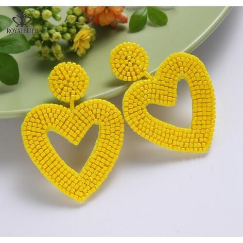 ROYALBEIER Summer Fashion Ethnic Drop Earrings Heart Hand Making Earings for Female Pendant Fashion Jewelry Wedding Hanging