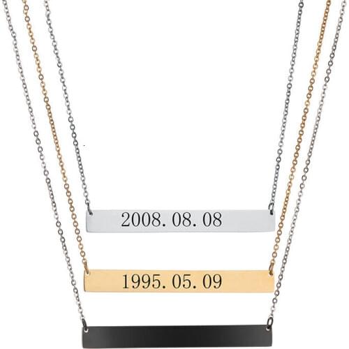 Stainless Steel Name Necklace Engrave Blank Bar Tag Necklace Personalized 3D Engraved Photo Name Logo Gifts For Family