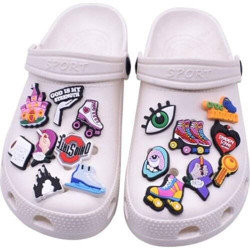 1pcs DIY Shoe Charms Accessories Roller skating/castle eyes/roll paper Shoe Decorations fit croc Clog jibz Kid X-mas Party Gifts