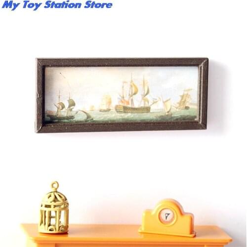 1pcs Dollhouse Oil Painting Wall Sailboat Picture Accessories 1:12 Dollhouse Miniature Modern Home Room Wall Picture Mural