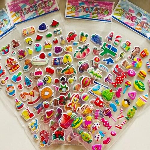 10 Sheets/set Cartoon Vegetable and Fruit Style 3D Puffy PVC Stickers For Kids Funny DIY Laptop Decoration Sticker Classic Toys