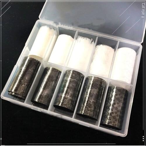 10rolls of 1 Box 4*100 cm roll, black,white lace Flower nail transfer foil Lace for Nails Foils for Nail Art Flowers Transfer