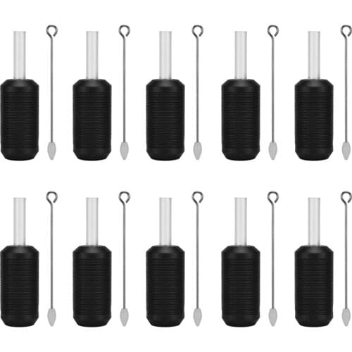 10 Pcs Durable Anti-slip Silicone Tattoo Cartridge Grip with Mandrels Black