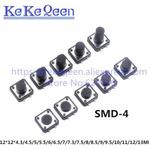 10PCS PCB Tactile Tact Mini Push Button Switch SMD 4pin Micro switch 12*12*4.3/5/6/7/8/9 MM 12x12*4.3MM/5MM/6MM/7MM/8MM/9MM