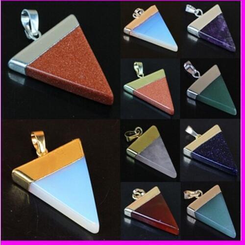 10PCS Triangle crystal Pink Quartz Opal Green Aventurine Pendant Druzy Gem Stone Healing Chakra Pendant Fit Necklace
