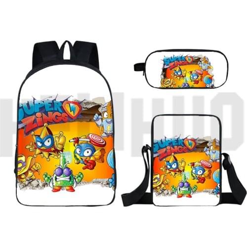 3D Print Super Zings Series 4/5/6 School Bag Anime Superzings Backpack Travel Bagpack 16 Inch 3 Pcs Set Pencil Case Shoulderbag