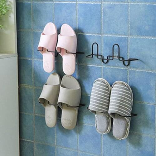55% Dropshipping!!Iron Adhesive Wall Mount Slippers Storage Shelf Shoes Rack Hanging Organizer