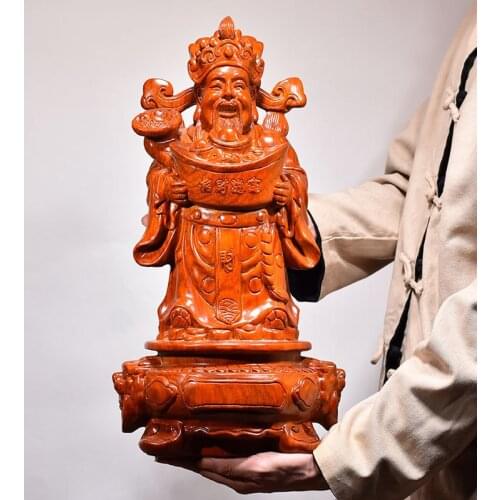 Large Asia HOME company shop Worship wood carving God of wealth Buddha statue bring money GOOD luck CAI SHEN Rosewood statue