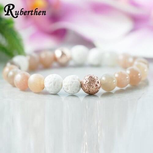 Ruberthen Moonstone Diffuser Bracelet Essential Oil Sunstone Bracelet Healing Crystals Lava Rock Bracelet Aromatherapy Jewelry