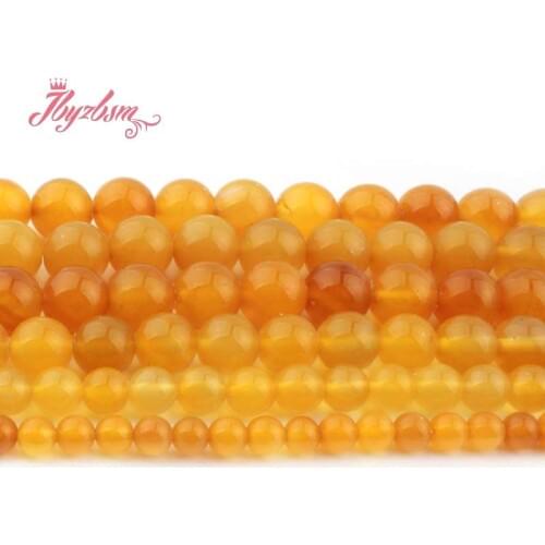 Natural Round Agates Beads Ball Yellow Smooth Stone Beads For Jewelry Making DIY Necklace Bracelet Loose 6/8/10mm Strand 15"