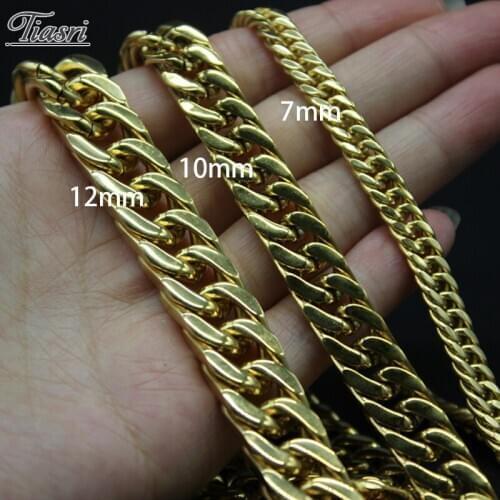 Tiasri 7/10/12mm Goth Choker Halloween Gift For Male Necklace For Men Cuban Link Chain Steampunk Style Stainless Steel Jewelry