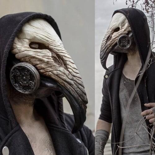Plague Doctor Leather Mask Halloween Fancy Dress Party Cosplay Horror Hook beak Costume Headgear