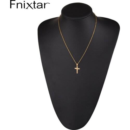 Fnixtar 20Pcs/Lot Black Cross Necklace Mirror Polish Pendant Necklace Stainless Steel Sweater Chain Necklace For Women Men Gifts