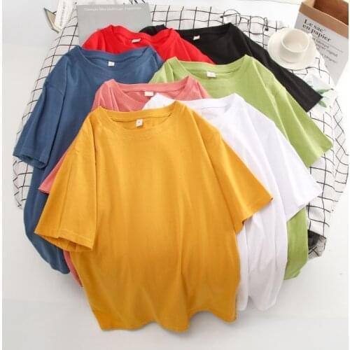 Basic Cotton T Shirt Women Summer New Oversized Solid Tees 7 Color Casual Loose Tshirt Korean O Neck Female Tops