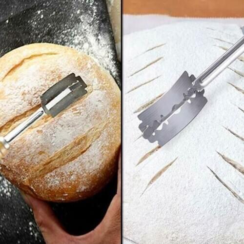 Baker\s Bread Scoring Razor Tool Grignette Lame Dough With 5 Blades Beech Handle For Making Fat, Clean Slashes