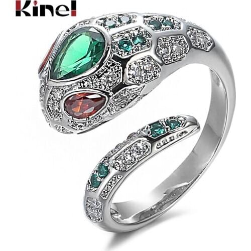 Kinel Punk Exaggerated Snake Ring AAA Cubic Zirconia Crystal Trendy Open Finger Rings for Women Animal Jewelry Party Gift