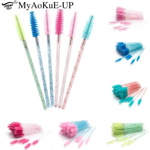 50pcs Makeup Eyelashes Mascara Brushes Crystal Applicator wands brushes Cosmetic Disposable Make Up Eyelashes Extension Tools
