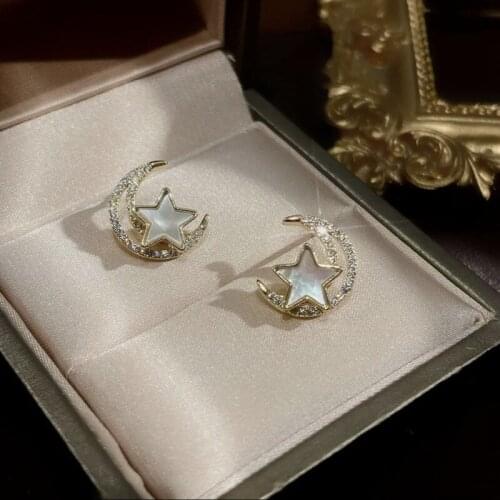 Korean New Design Fashion Jewelry Shining Zircon Inlaid Moon Star Shaped Stud Earrings for Women Elegant Exquisite Earrings