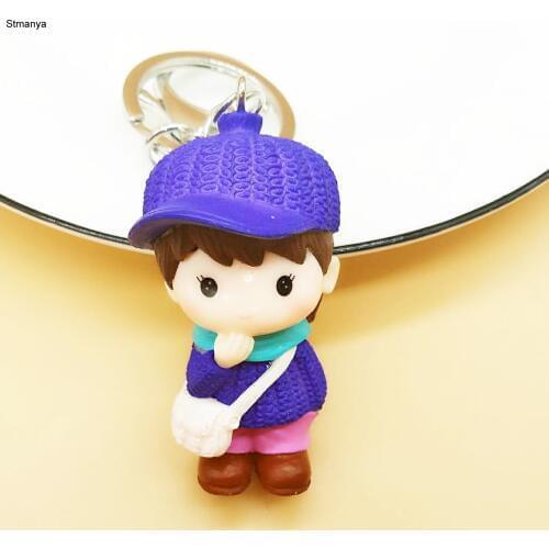 Cartoon boy girl Keychain lover pendant Car Key Holder resin Lovely Doll Key Chain fashion New Bag Charm Accessories K1713