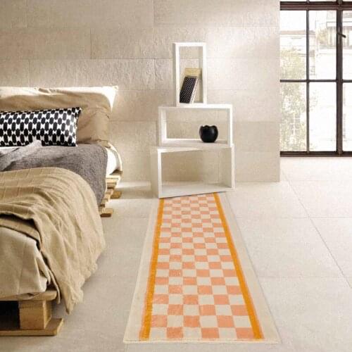 Soft Grids Long Bedside Rug Fluffy Colorful Bedroom Corridor Carpet Floor Pad Mat Doormat Aesthetic Home Room Decor 55x150cm