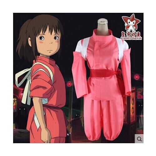 New Top Role Ogino chihiro cos halloween fashion from Animation Spirited Away Pink spring Everyday clothing Top Pants belt and s